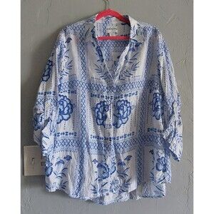Halston Tops Button Down Women's Size 1X, 100% Linen,23 Inch Of Armp To Armp